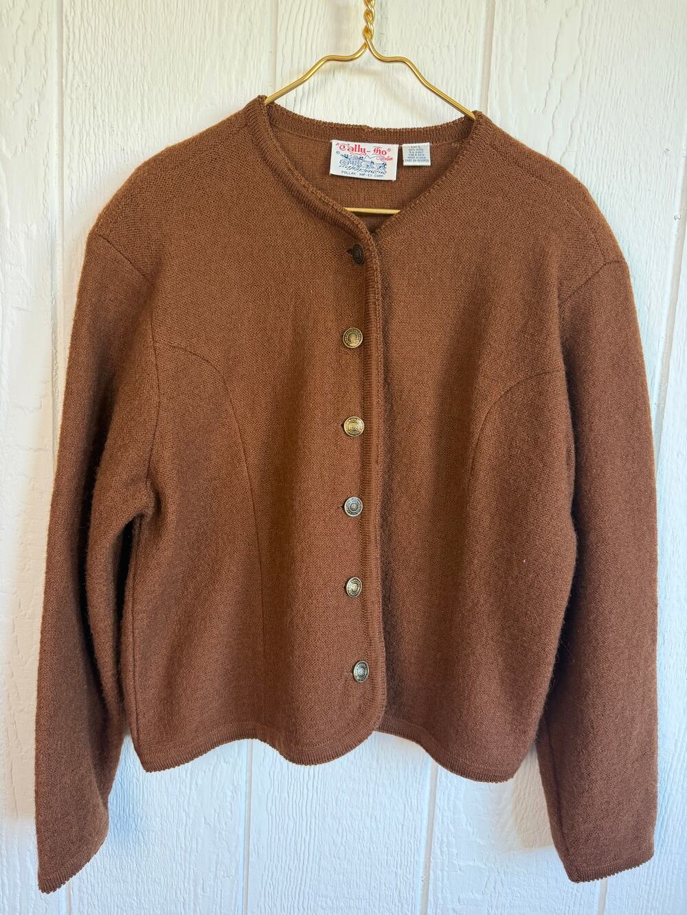 Vintage 60s Tally-Ho 100% Wool Cardigan Button Up, Large